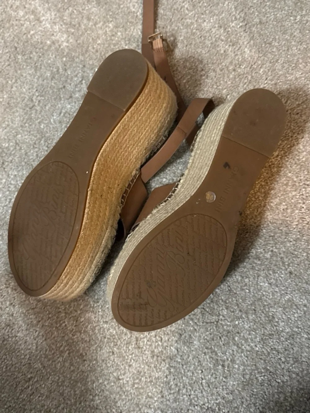 Gianni Bini Tan Leather Crisscross Espadrille Wedges
